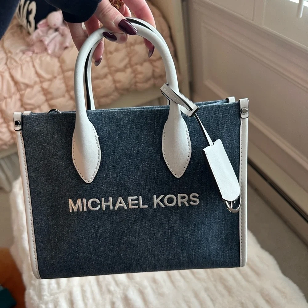Michael Kors Mirella Small Denim and White Tote Bag